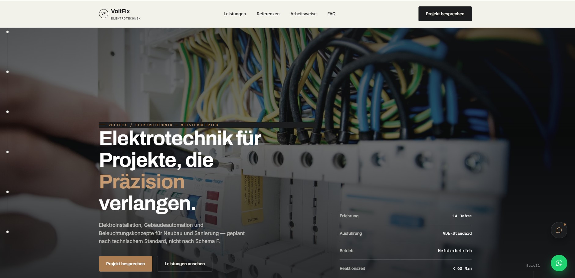 Website-Vorschau: Beispiel-Website für einen Elektriker-Betrieb