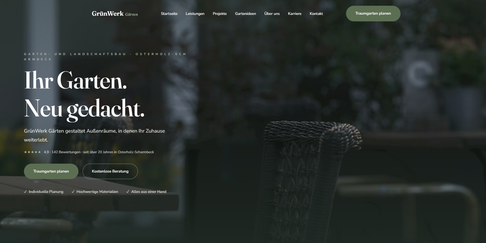 Website-Vorschau: Grünwerk – Beispiel-Website für einen Garten- und Landschaftsbaubetrieb