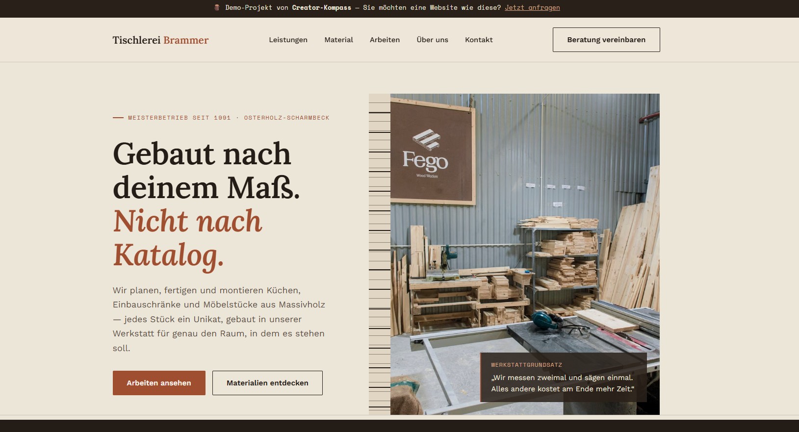 Website-Vorschau: Tischlerei Brammer – Beispiel-Website für einen Tischlereibetrieb