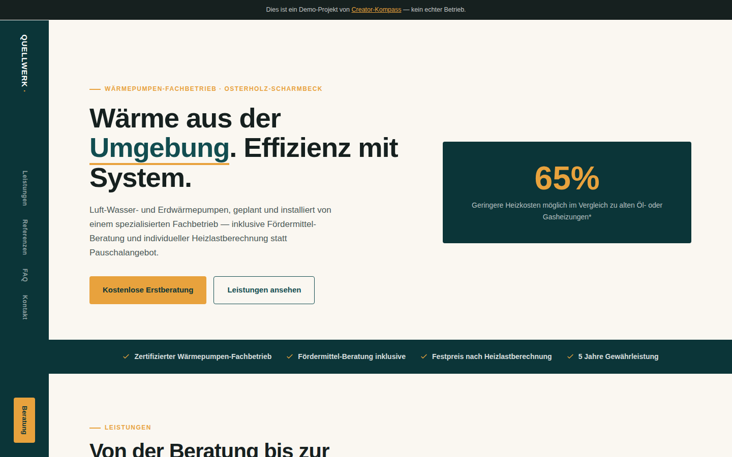Website-Vorschau: Beispiel-Website für einen Wärmepumpen-Fachbetrieb